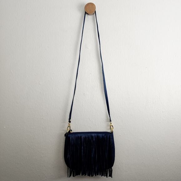NEW ClaudiaG Willow Elegant Navy Fringe Leather Crossbody Bag - Picture 2 of 10